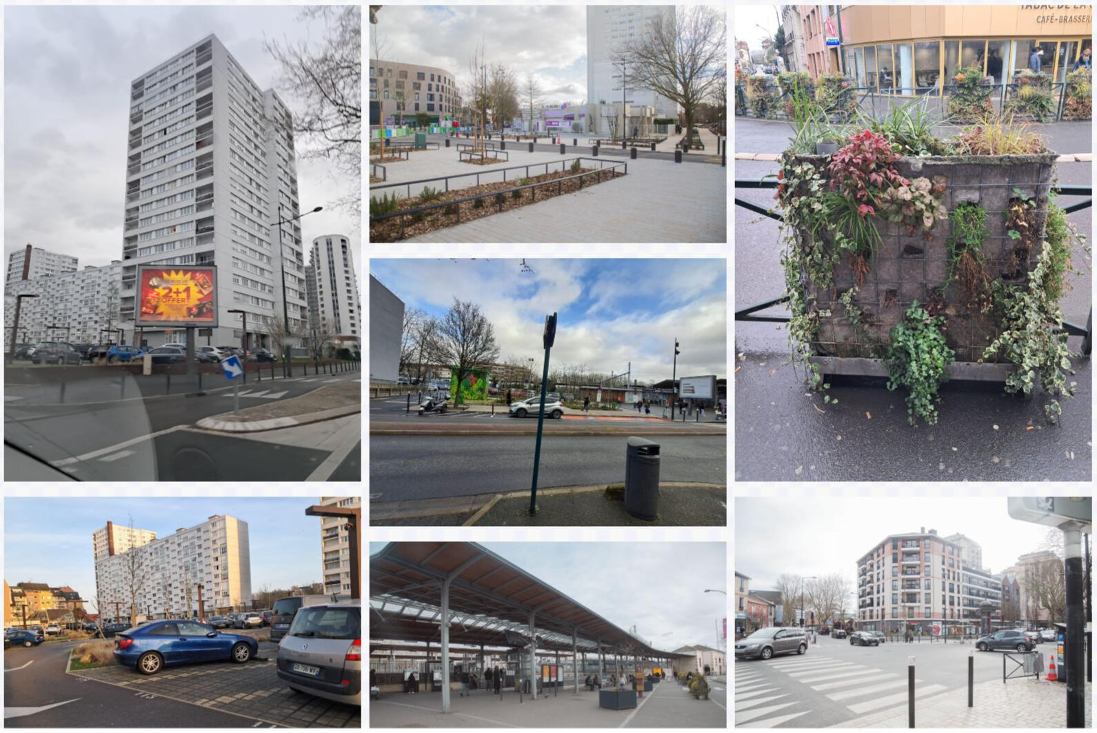 Compilation de photos d'espaces urbains entièrement bétonisés.