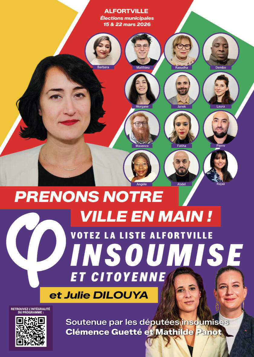 Affiche de campagne de la liste « Alfortville insoumis·es et citoyen·nes »a
