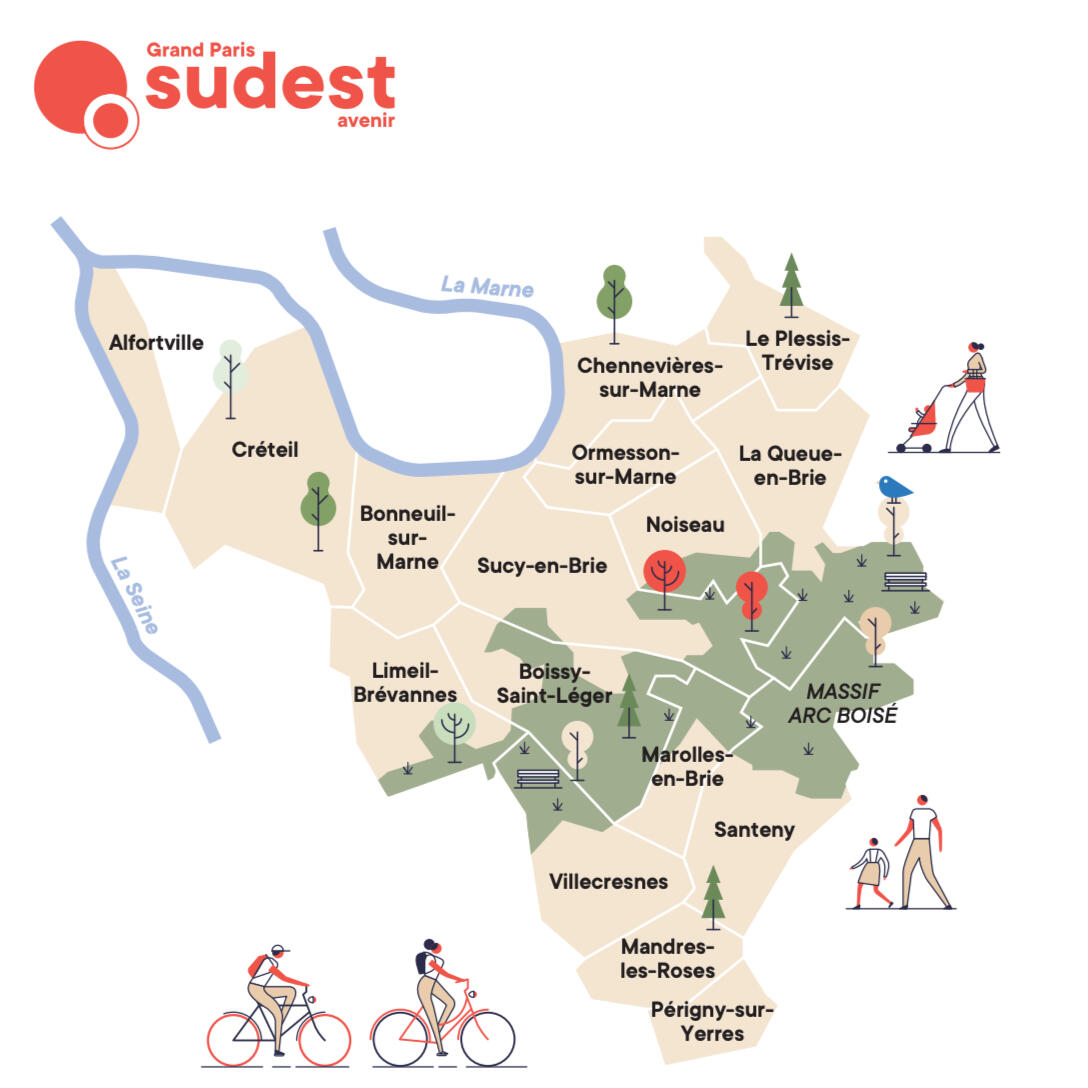 Illustration des communes incluses dans le Grand Paris Sud Est Avenir.