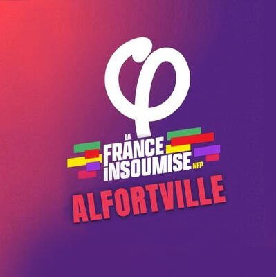 Photos du logo de la France Insoumise Alfortville avec les couleurs et le phi de la charte.